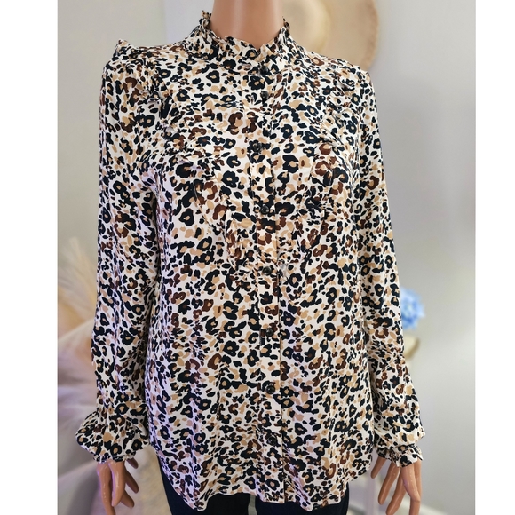 Maeve Anthropologie Animal Print Ruffles Top Blouse - Picture 4 of 8
